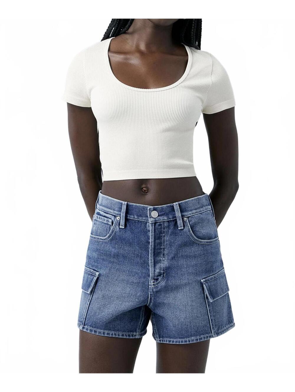 Pacsun Medium Indigo High Waisted Girlfriend Cargo Shorts NWT Size 24